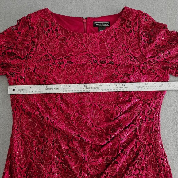 Jessica Howard Cocktail Dress 16W Lace Sequin Overlay Deep Red Holiday Christmas - Picture 10 of 16